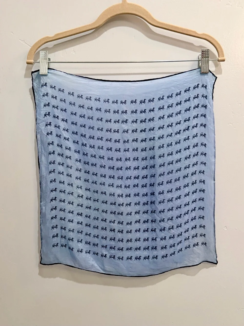 70s Vintage Light Blue Lion Novelty Print Silk Pocket 16” Square Neck Scarf